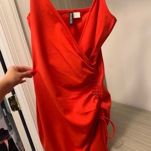 Red scrunched-adjustable mini dress